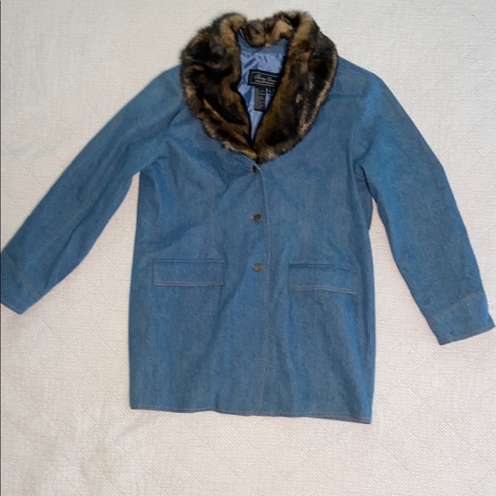 Scully Blue Jean Jacket with Brown Faux Fur Collar